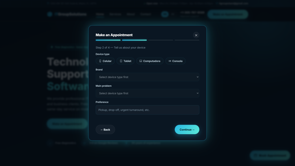 4-step appointment booking wizard