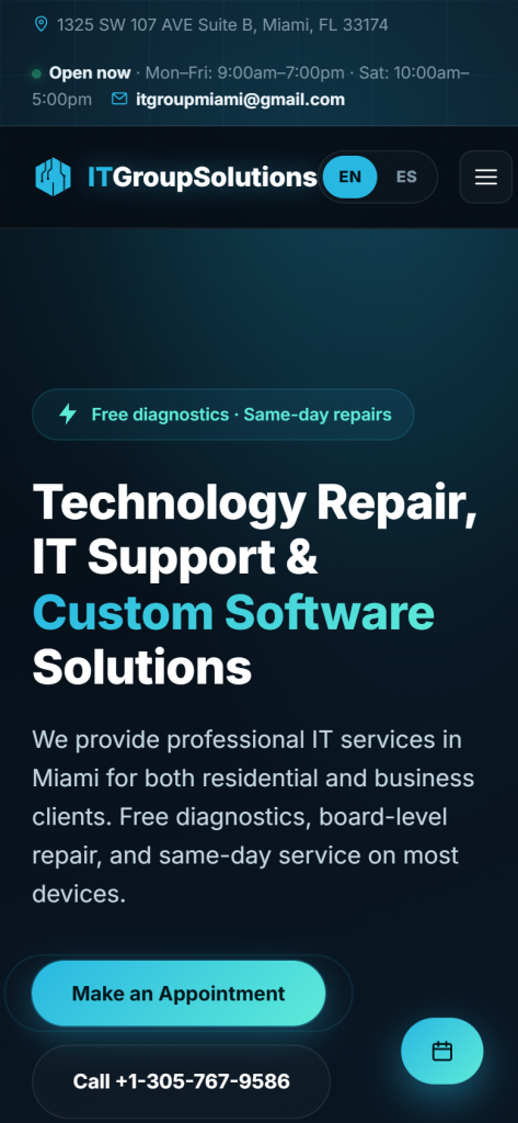 IT Group Solutions mobile homepage