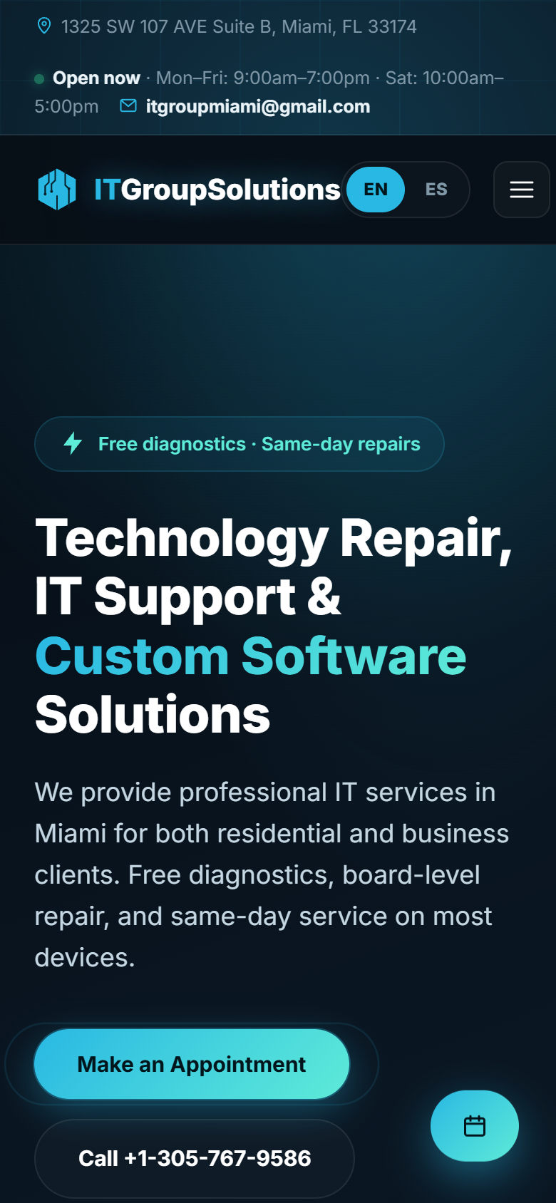Homepage móvil de IT Group Solutions